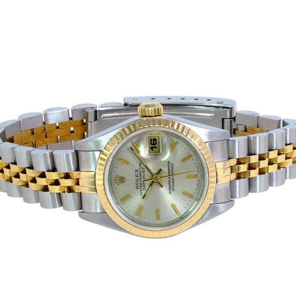 ROLEX DATEJUST SILVER ROMAN DIAL 18KY FLUTED JUBILEE TWO-TONE 26 MM WATCH 69173 - Picture 3 of 8